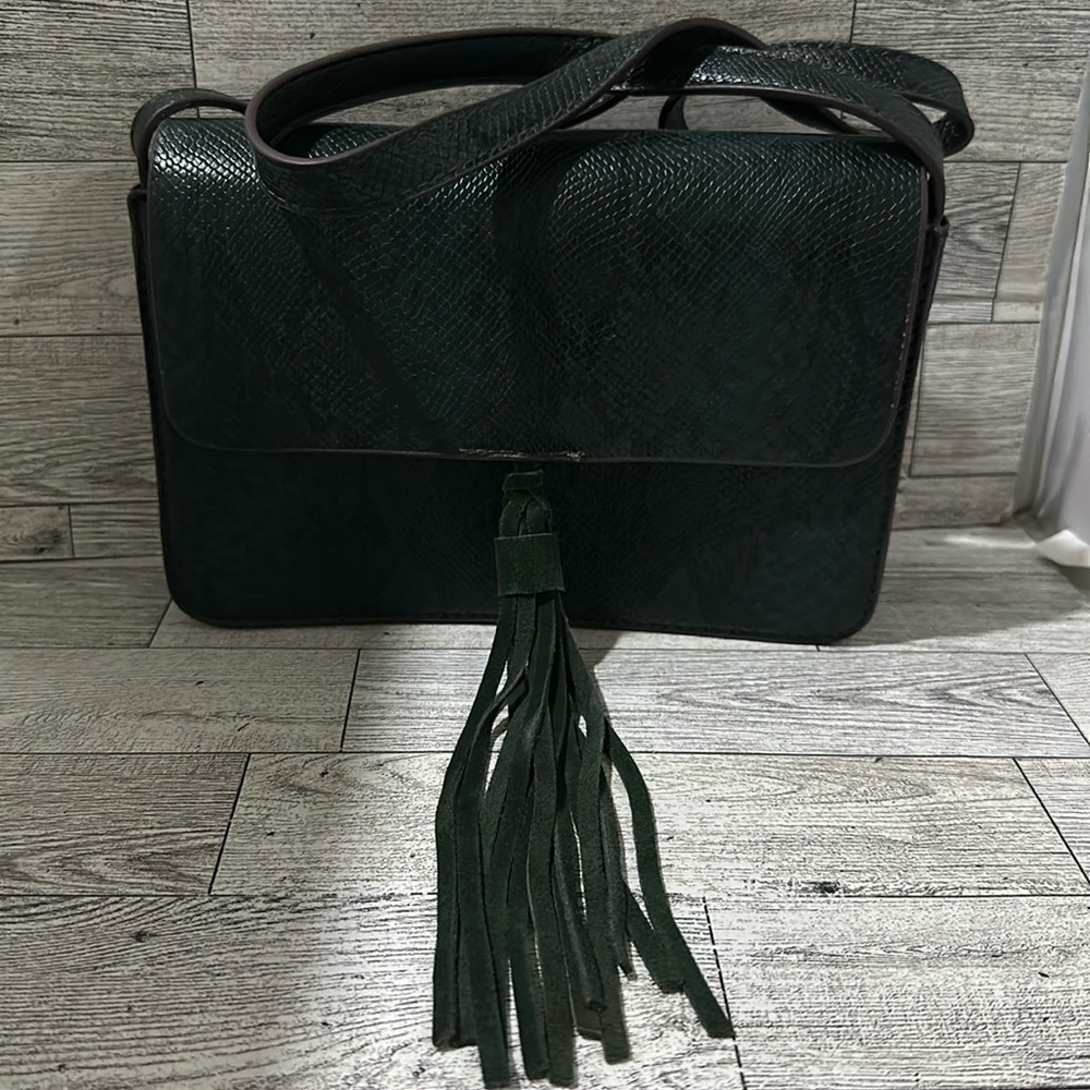 Street level green leather snake skin pattern crossbody purse